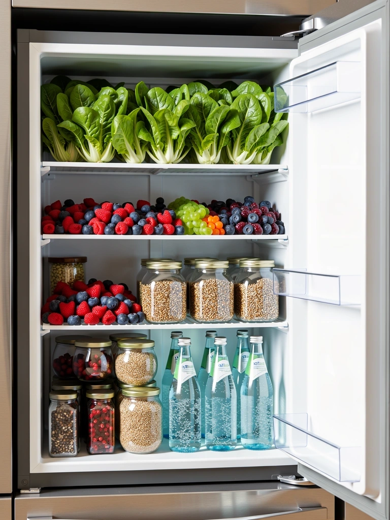 Ein organisierter Kühlschrank mit frischen Lebensmitteln